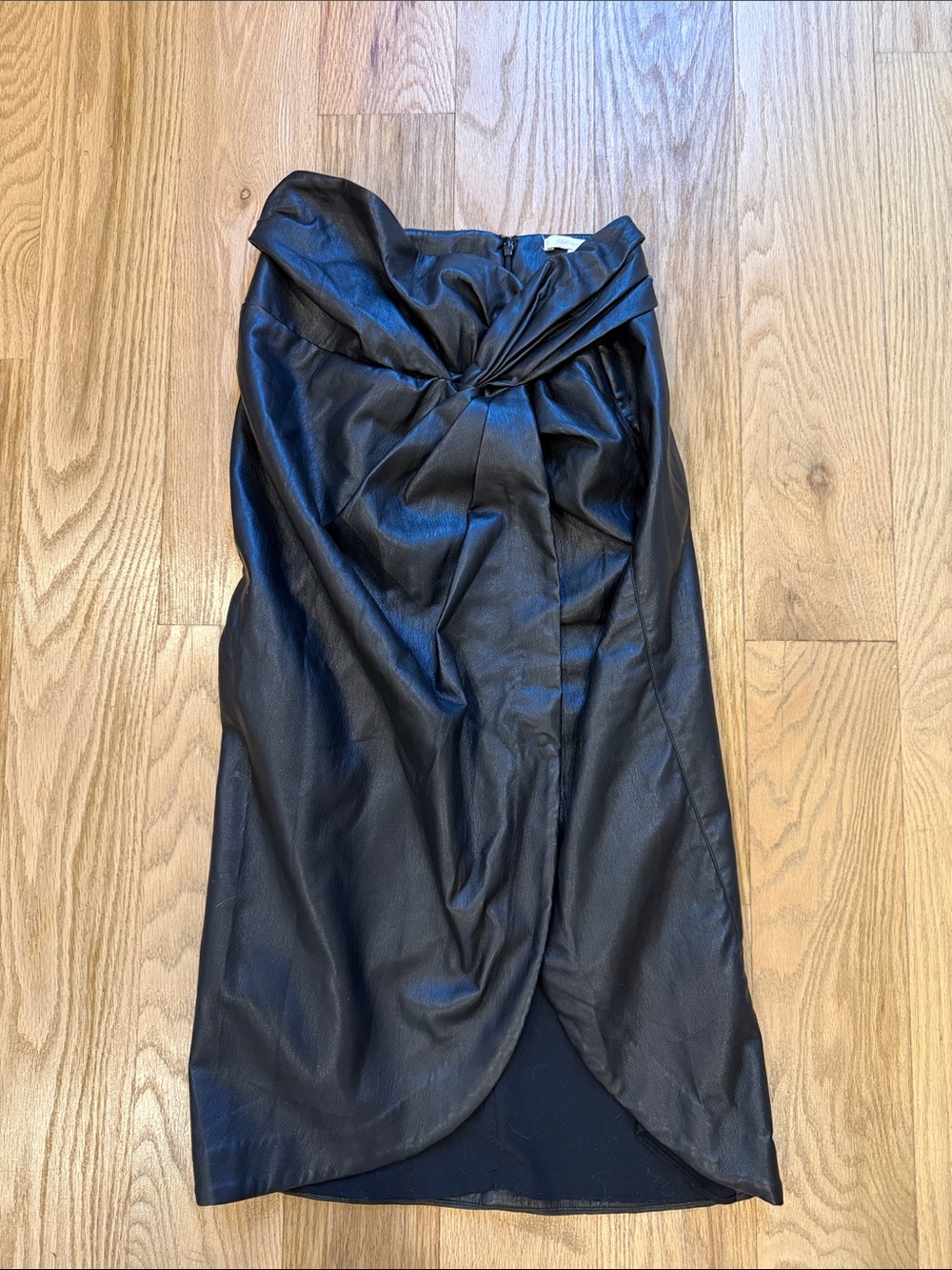 Jonathan Simkhai Black Twist-Front Faux Leather Midi Skirt